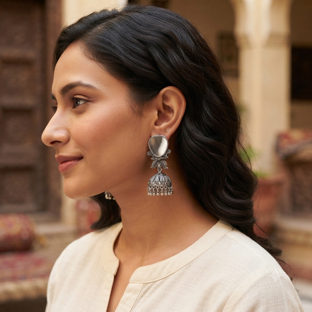 The99Jewel Fashion Oxidised Mirror Jhumki Earrings for Girls & Women