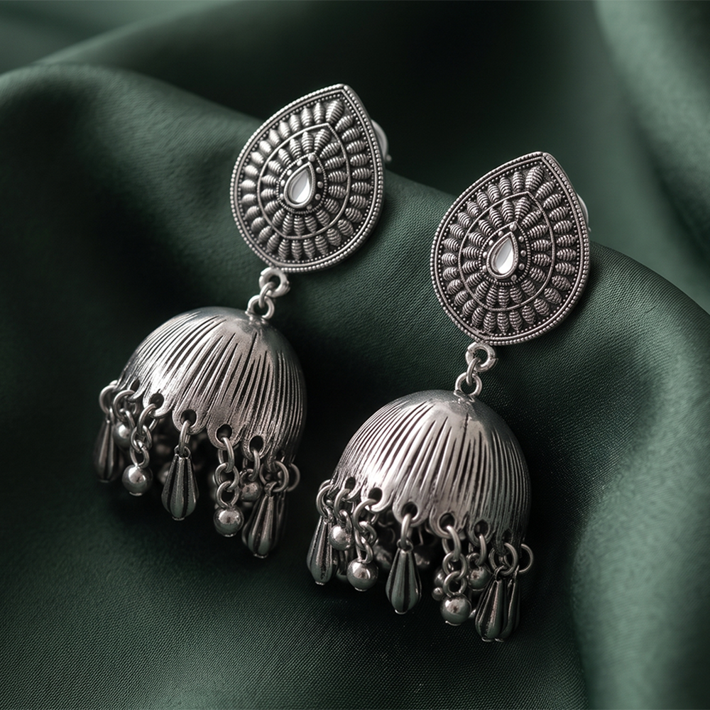 The99Jewel traditional oxidized silver jhumka earrings for Girls & Women