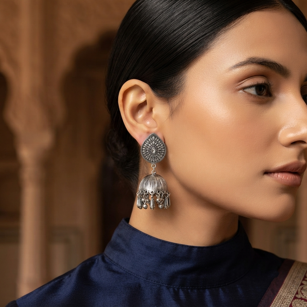 The99Jewel traditional oxidized silver jhumka earrings for Girls & Women