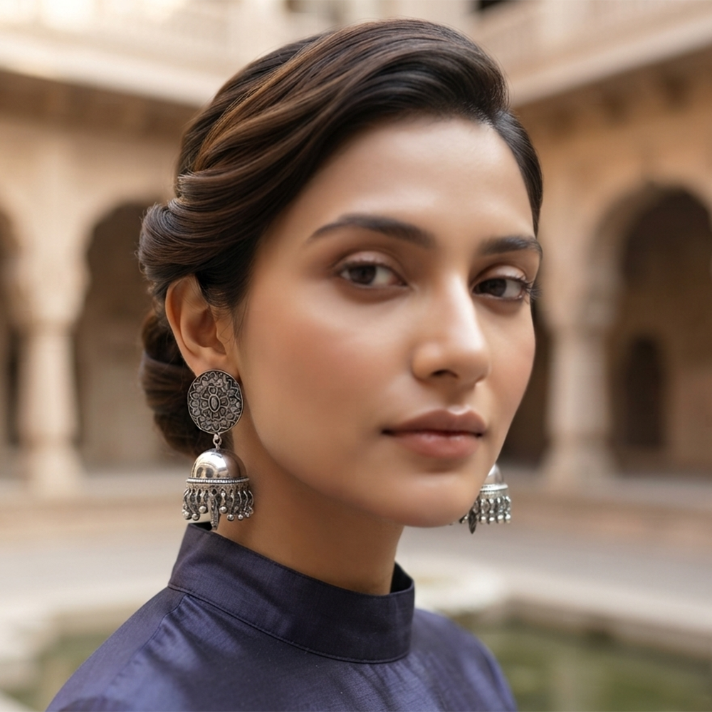 The99Jewel traditional oxidized silver jhumka earrings for Girls & Women
