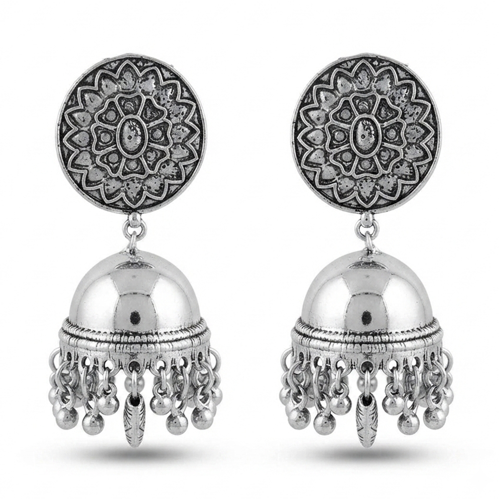 The99Jewel traditional oxidized silver jhumka earrings for Girls & Women