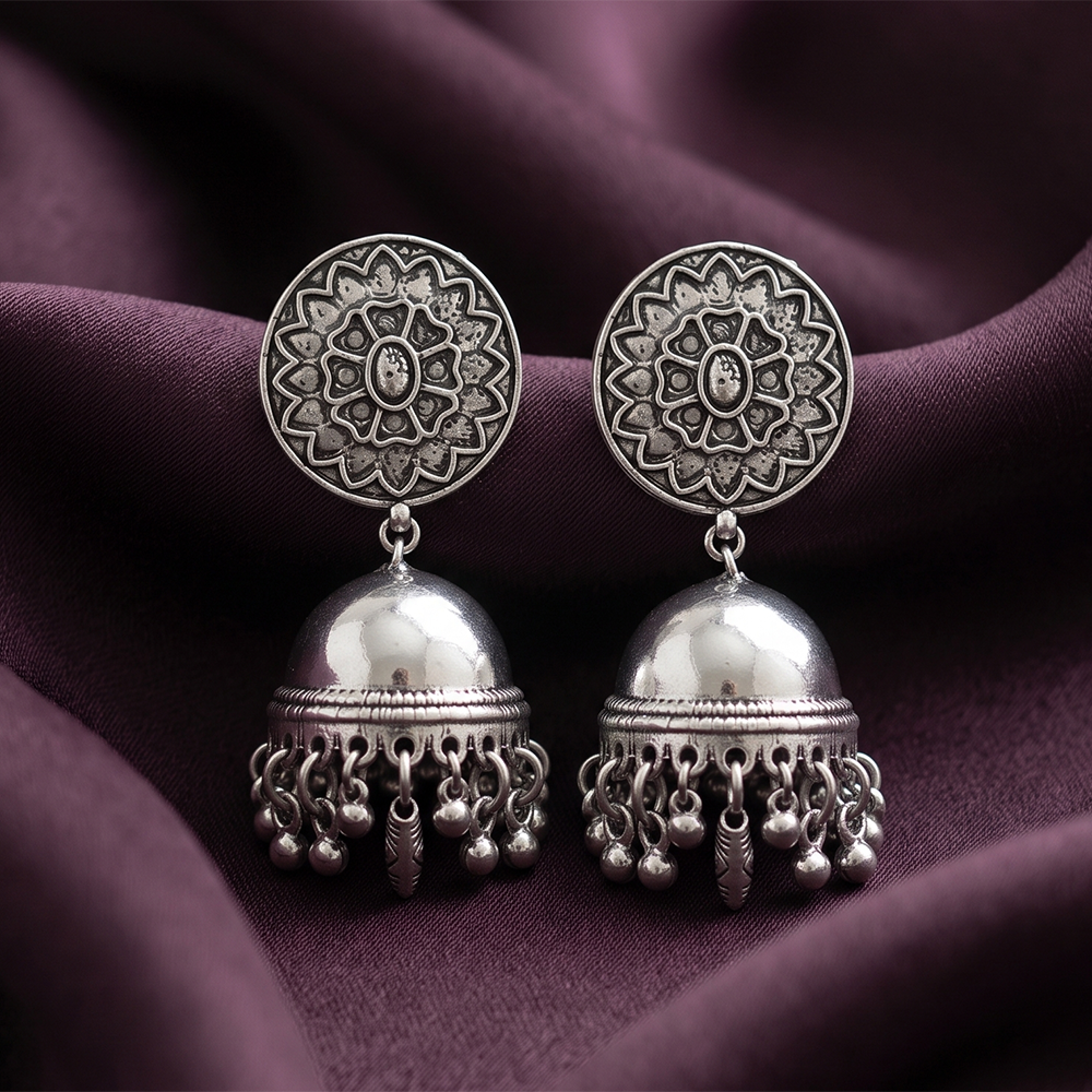 The99Jewel traditional oxidized silver jhumka earrings for Girls & Women