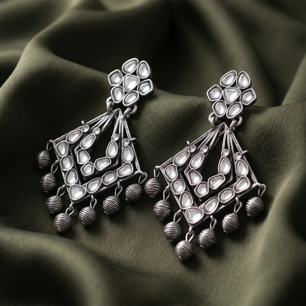 The99Jewel Oxidised Earrings Featuring Mirror Cut Glass Stone for Girls & Women