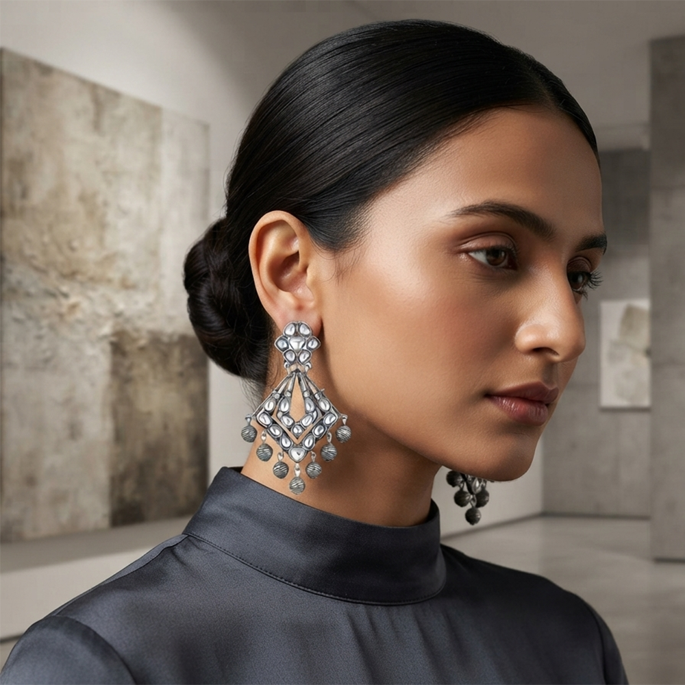 The99Jewel Oxidised Earrings Featuring Mirror Cut Glass Stone for Girls & Women