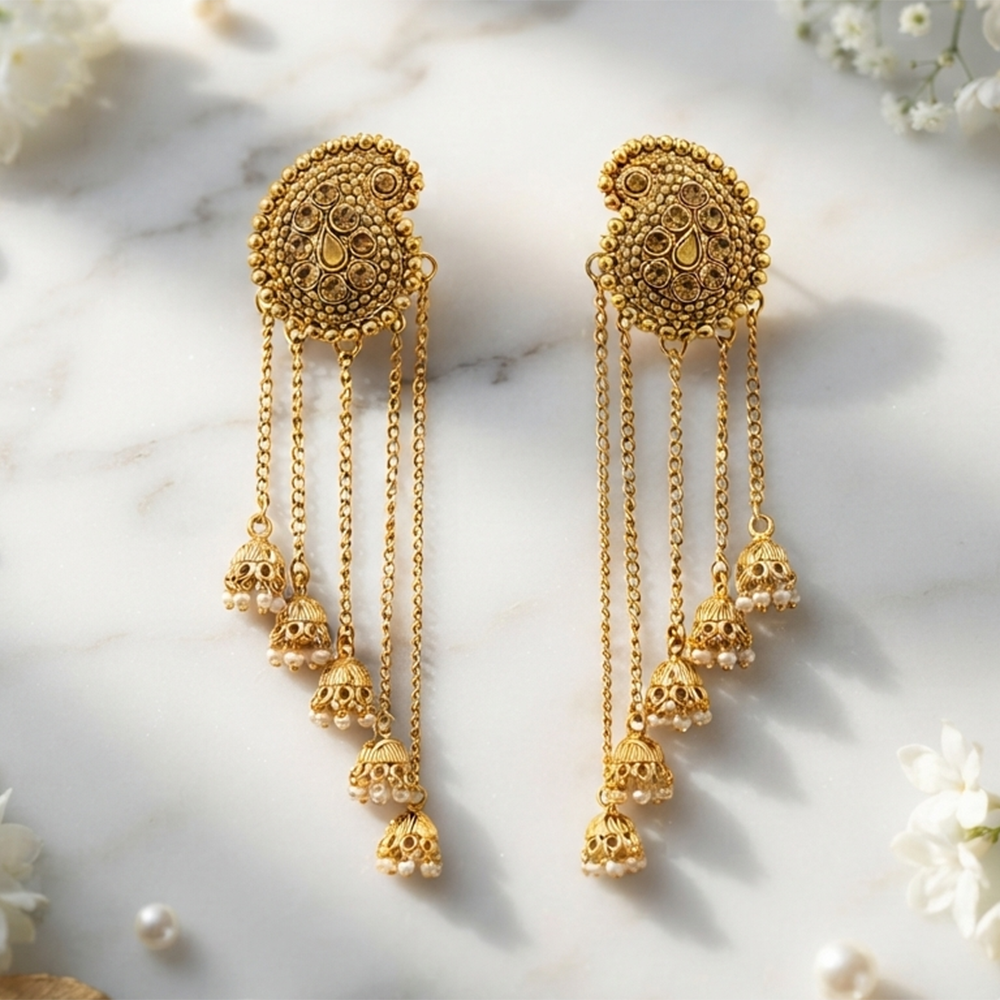 The99Jewel Traditional Gold Plated Austrian Stone Pearl Jhumki Earrings for Women & Girls
