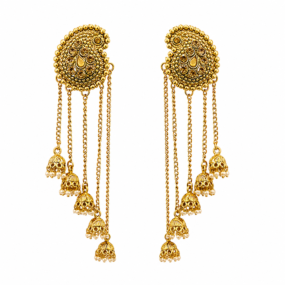 The99Jewel Traditional Gold Plated Austrian Stone Pearl Kashmiri  Jhumki Earrings for Women