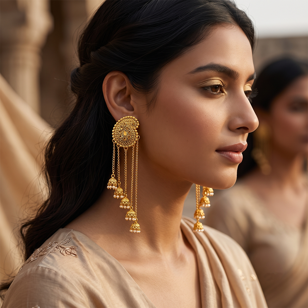 The99Jewel Traditional Gold Plated Austrian Stone Pearl Kashmiri  Jhumki Earrings for Women