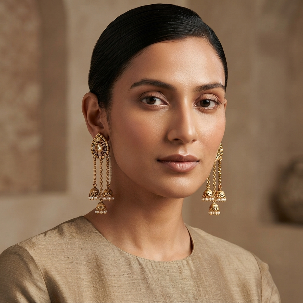 The99Jewel Designer Gold Plated Austrian Stone Jhumki Dangler Earrings for Women