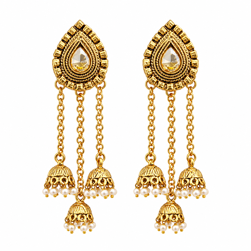 The99Jewel Designer Gold Plated Austrian Stone Kashmiri Jhumki Earrings for Women