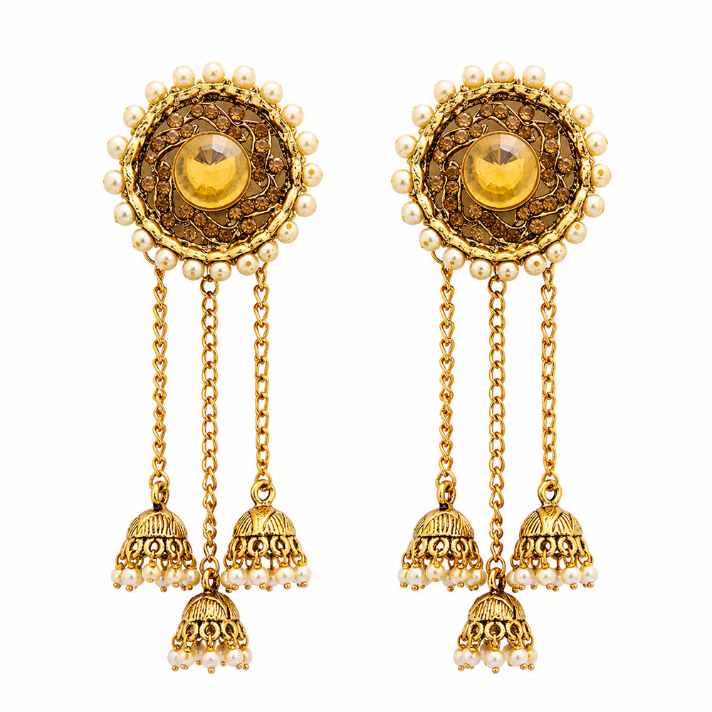 The99Jewel Gold Plated Austrian Stone & Pearl Kashmiri Jhumki Dangler Earrings for Women
