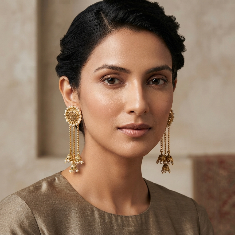 The99Jewel Fashion Gold Plated Austrian Stone Jhumki Drop Earrings