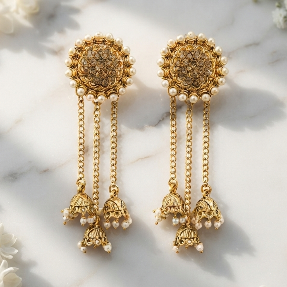 The99Jewel Fashion Gold Plated Austrian Stone Kashmiri  Jhumki Drop Earrings