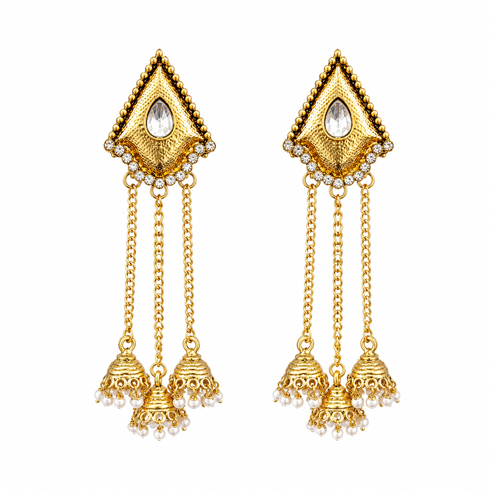 The99Jewel Ethnic Gold Plated Kashmiri Jhumki Earrings with Austrian Stone & Pearl