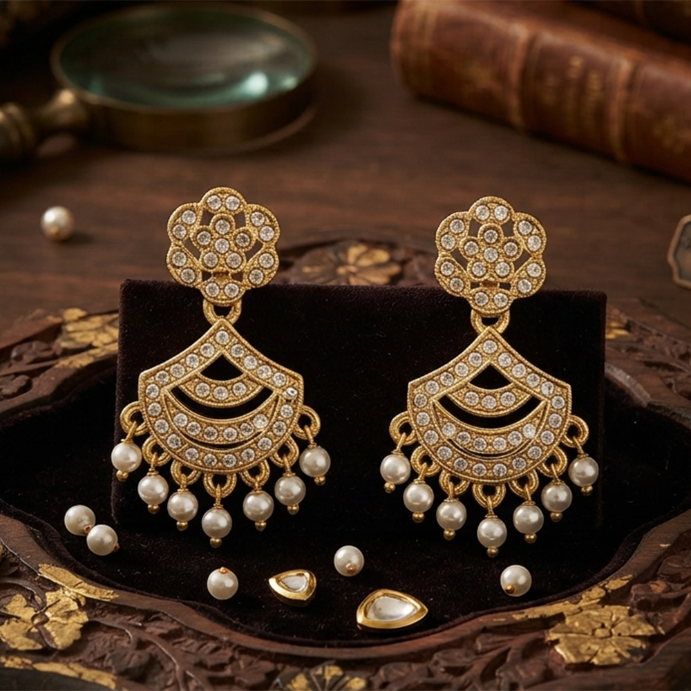 The99Jewel Designer Stone & Pearl Chandelier Earrings for Women