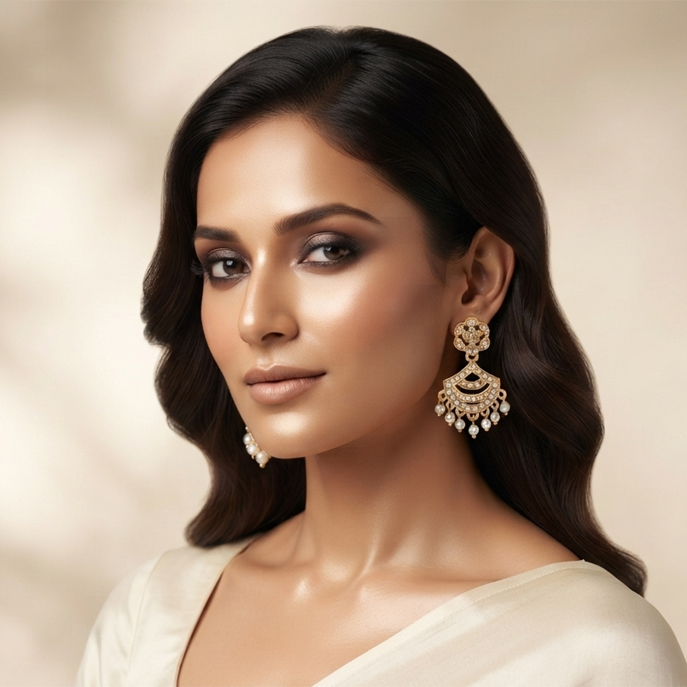 The99Jewel Designer Stone & Pearl Chandelier Earrings for Women