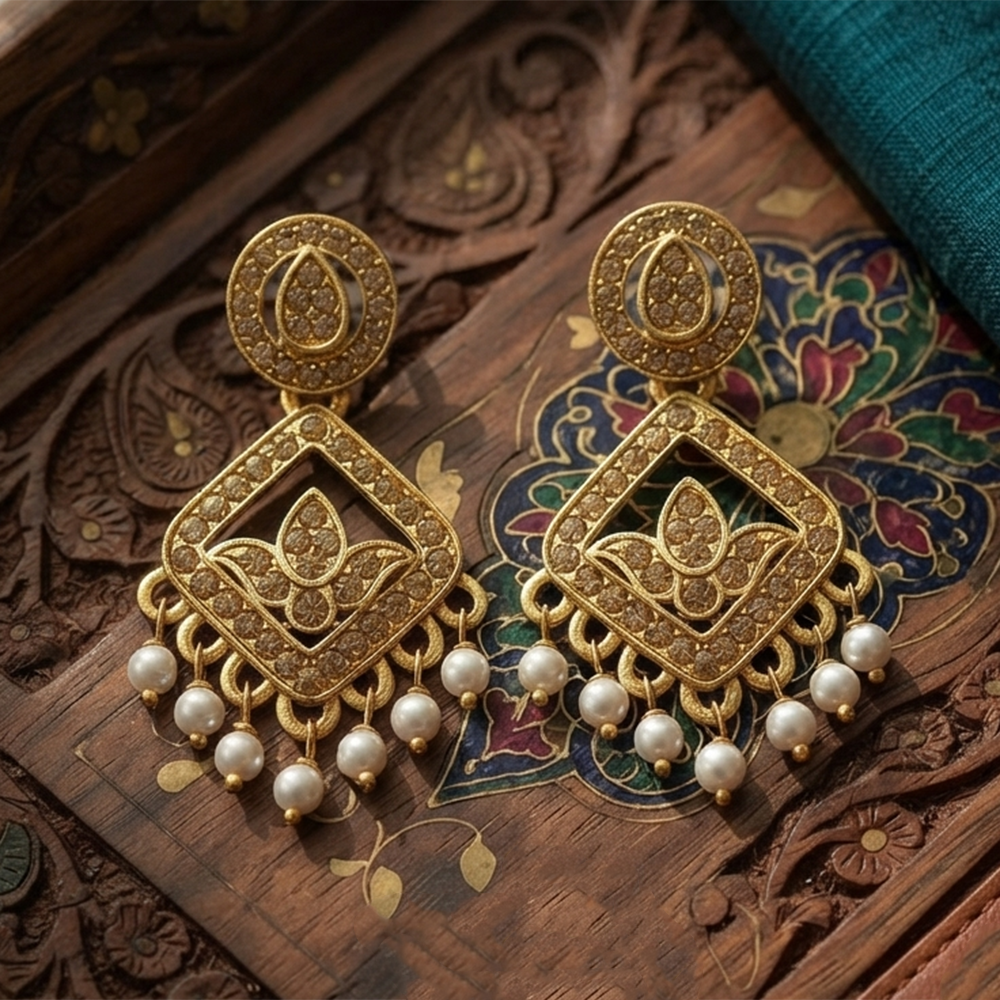 The99Jewel Designer Stone & Pearl Chandelier Earrings for Women
