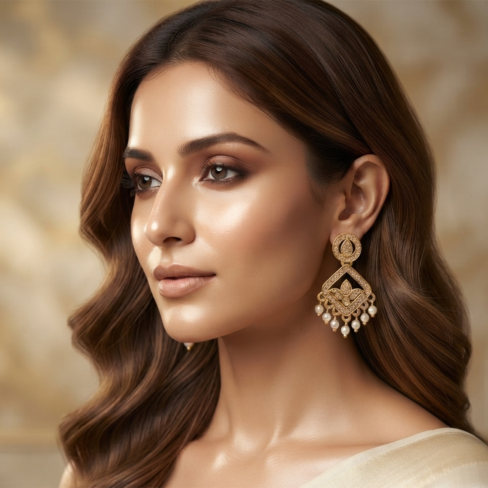 The99Jewel Designer Stone & Pearl Chandelier Earrings for Women