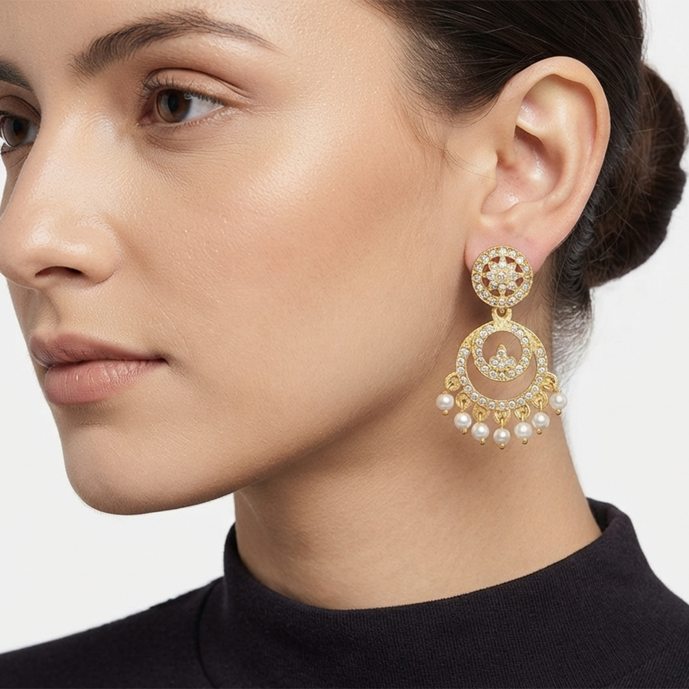 The99Jewel Designer Stone & Pearl Chandelier Earrings for Women
