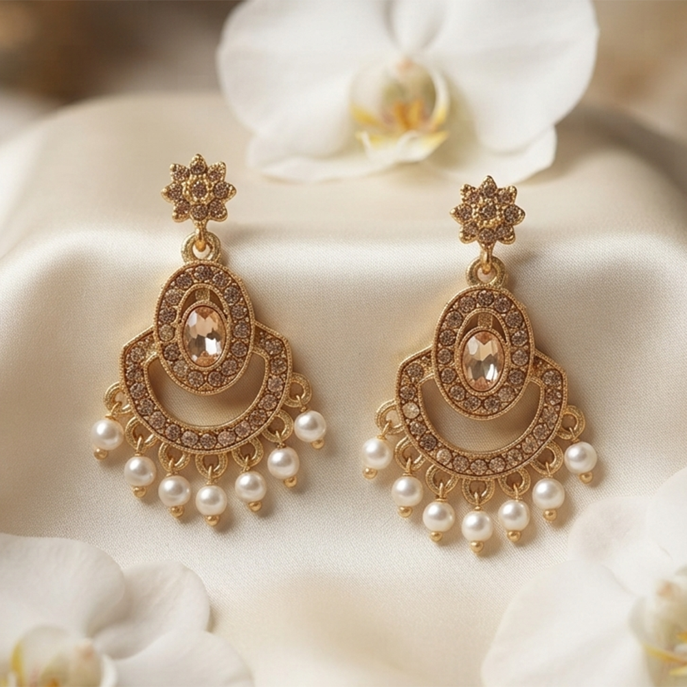 The99Jewel Designer Stone & Pearl Chandelier Earrings for Women