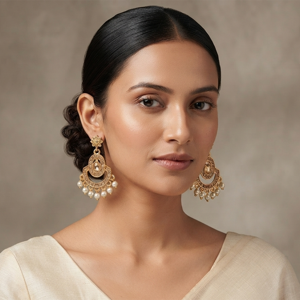 The99Jewel Designer Stone & Pearl Chandelier Earrings for Women