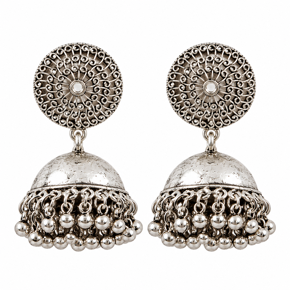 The99Jewel Modern-Ethnic Oxidised Plated Jhumki Earrings With Ghungroo Jewellery for Women
