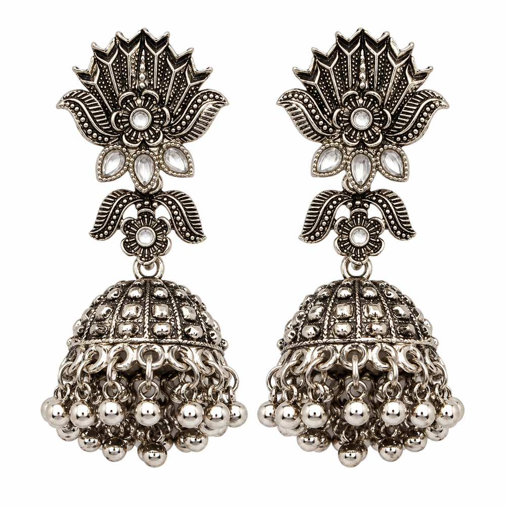 The99Jewel Modern-Ethnic Oxidised Plated Jhumki Earrings With Ghungroo Jewellery for Women