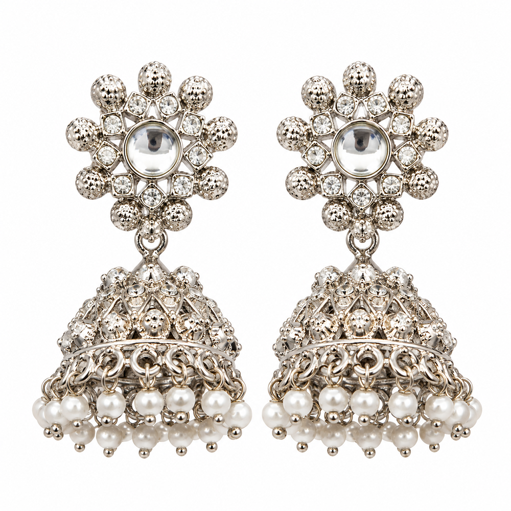 The99Jewel Modern-Ethnic Austrian Stone Oxidised Plated Jhumki Earrings With Pearl Jewellery for Women