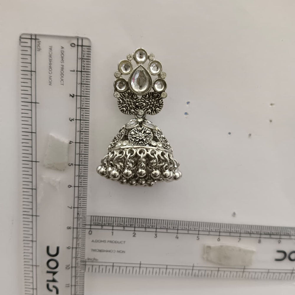The99Jewel Modern-Ethnic Crystal Stone Oxidised Plated Jhumki Earrings With Ghungroo Jewellery for Women