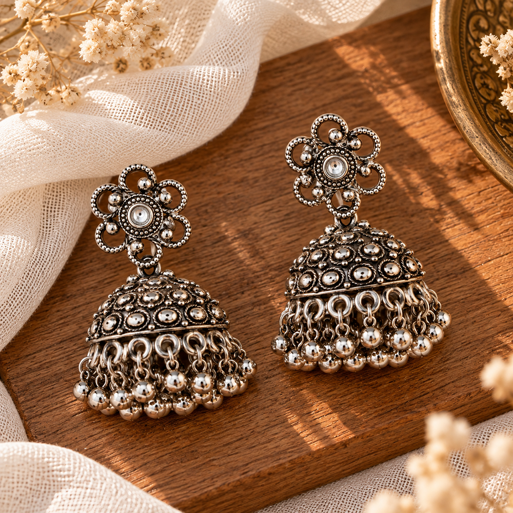 The99Jewel Modern-Ethnic Oxidised Plated Jhumki Earrings With Ghungroo Jewellery for Women