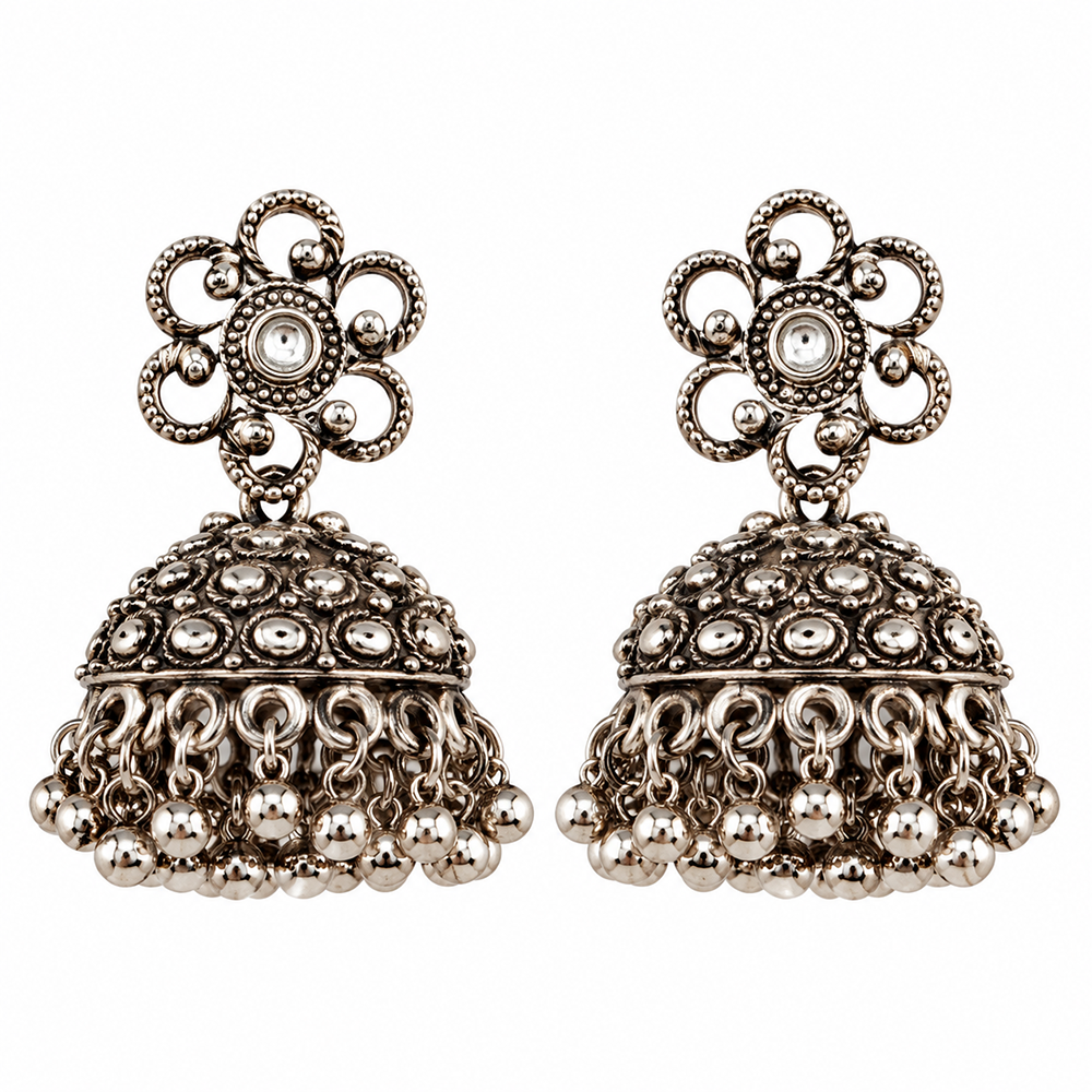 The99Jewel Modern-Ethnic Oxidised Plated Jhumki Earrings With Ghungroo Jewellery for Women