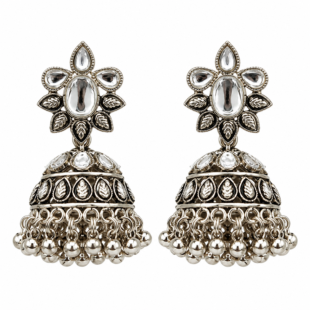 The99Jewel Modern-Ethnic Crystal Stone Oxidised Plated Jhumki Earrings With Ghungroo Jewellery for Women
