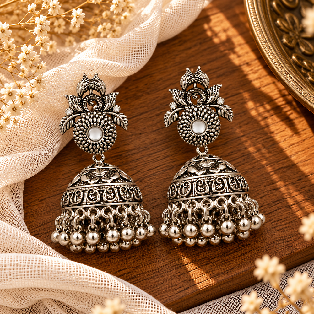 The99Jewel Modern-Ethnic Oxidised Plated Jhumki Earrings With Ghungroo Jewellery for Women