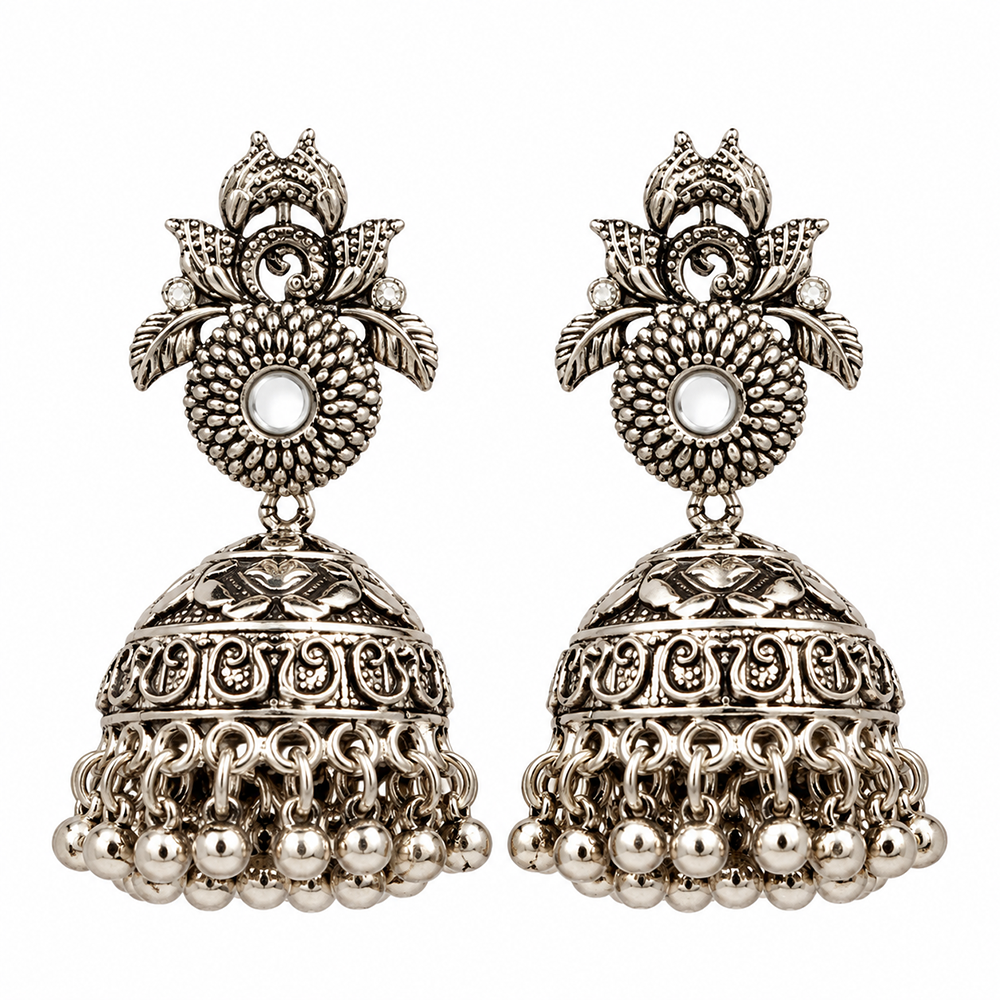 The99Jewel Modern-Ethnic Oxidised Plated Jhumki Earrings With Ghungroo Jewellery for Women
