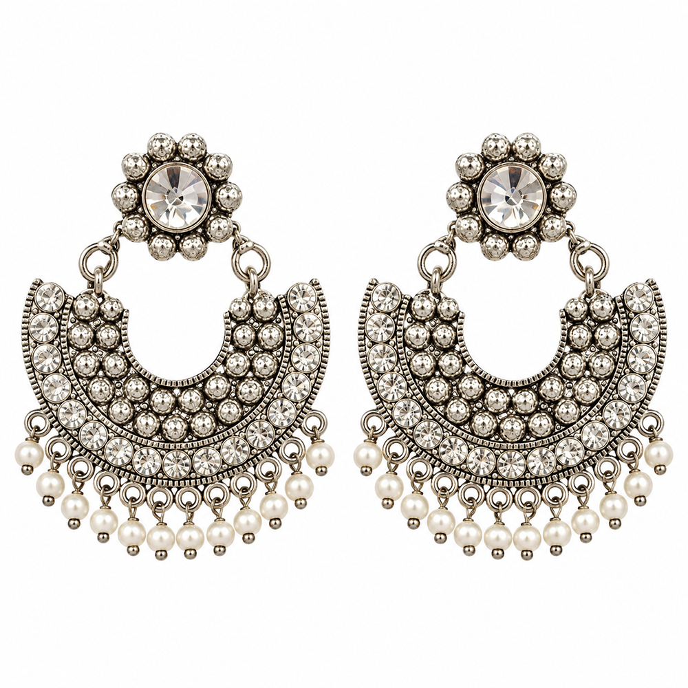 The99Jewel Modern-Ethnic Crystal Stone Oxidised Plated Dangler Earrings With Ghungroo Jewellery for Women