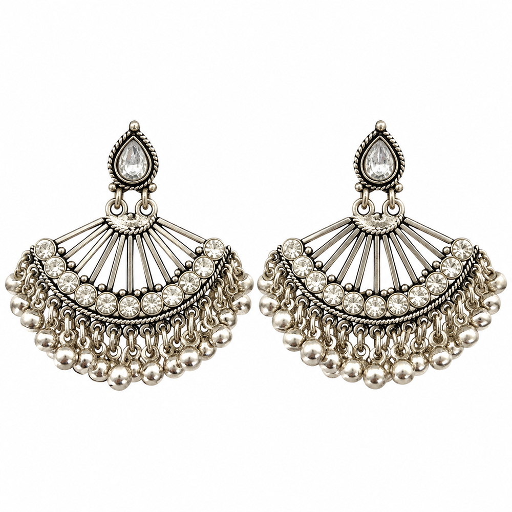 The99Jewel Modern-Ethnic Crystal Stone Oxidised Plated Dangler Earrings With Ghungroo Jewellery for Women