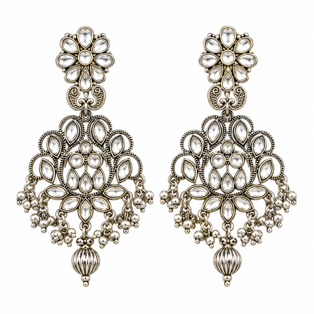 The99Jewel Modern-Ethnic Crystal Stone Oxidised Plated Dangler Earrings With Ghungroo Jewellery for Women