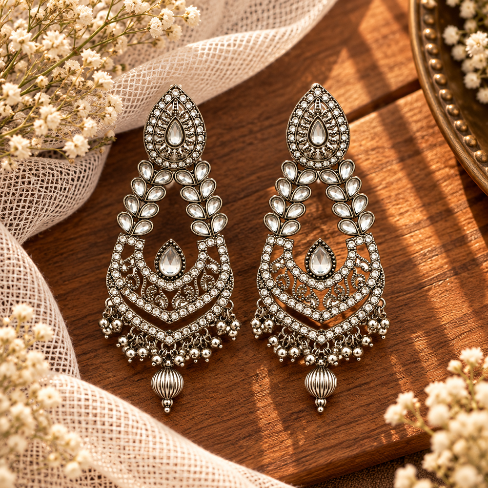The99Jewel Modern-Ethnic Crystal & Austrian Stone Oxidised Plated Dangler Earrings for Women