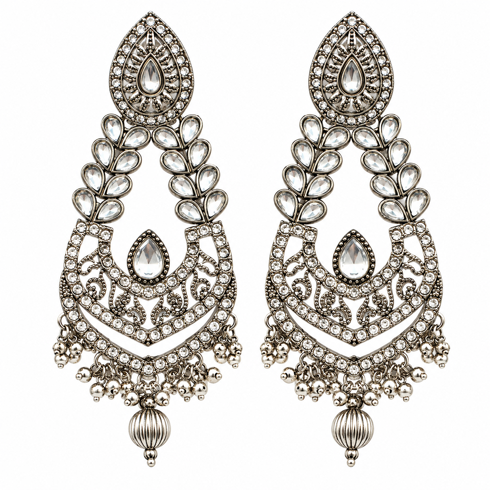 The99Jewel Modern-Ethnic Crystal & Austrian Stone Oxidised Plated Dangler Earrings for Women