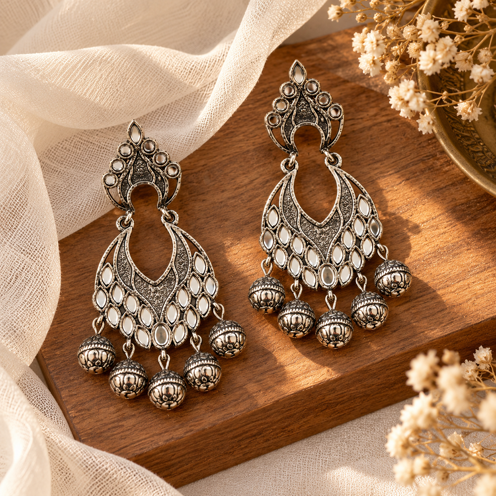The99Jewel Modern-Ethnic Oxidised Plated Dangler Earrings With Mirror Work Jewellery for Women