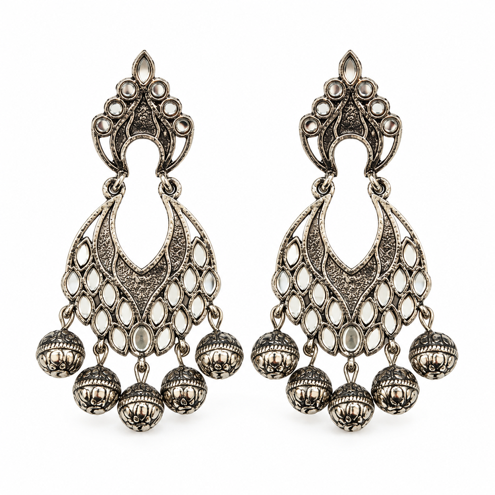 The99Jewel Modern-Ethnic Oxidised Plated Dangler Earrings With Mirror Work Jewellery for Women
