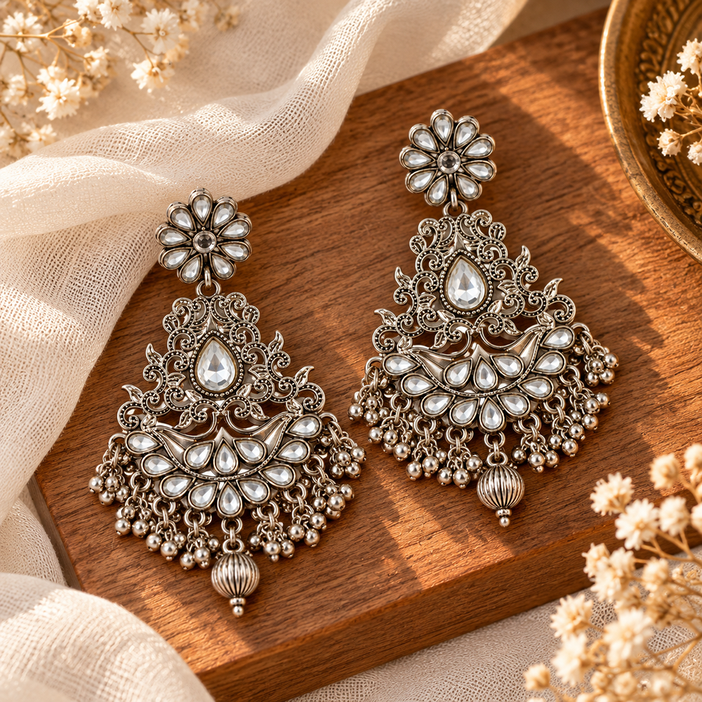 The99Jewel Modern-Ethnic Crystal & Austrian Stone Oxidised Plated Dangler Earrings for Women