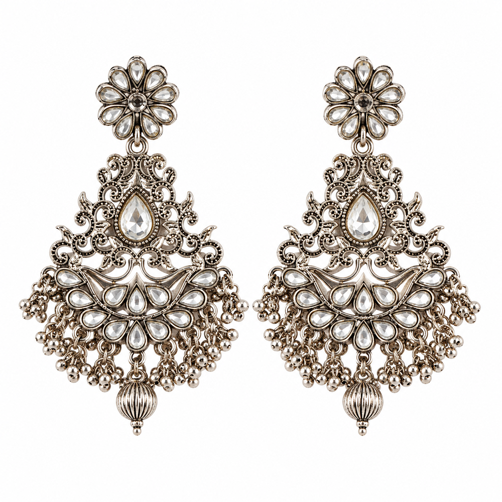 The99Jewel Modern-Ethnic Crystal & Austrian Stone Oxidised Plated Dangler Earrings for Women