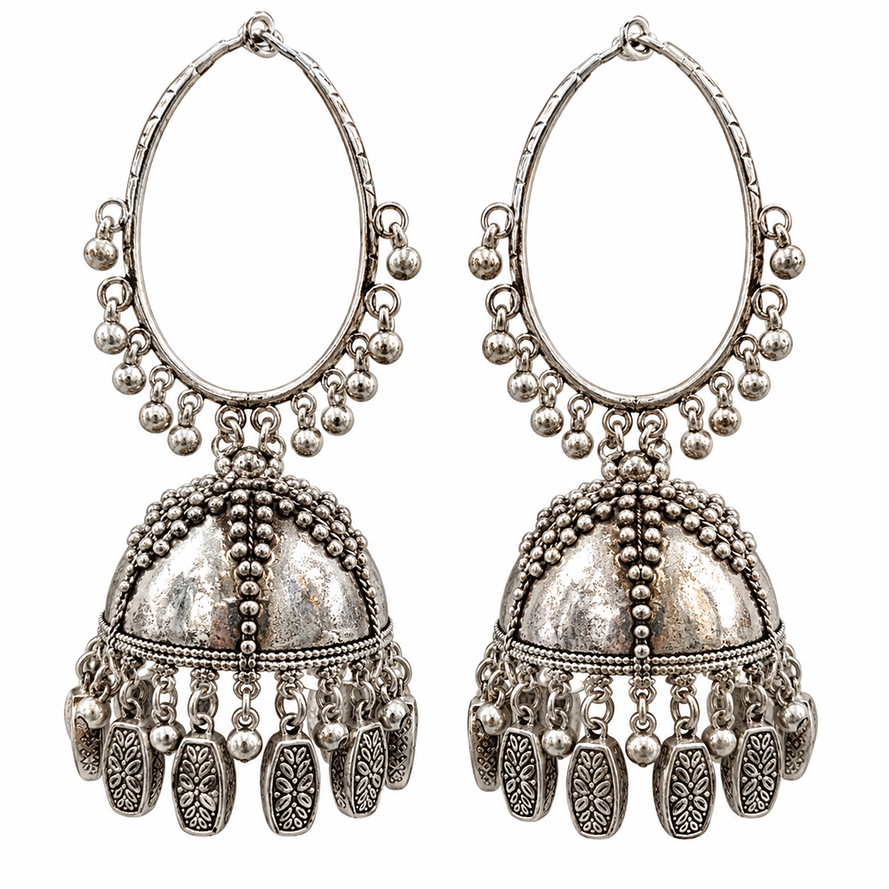The99Jewel Modern-Ethnic Oxidised Plated Jhumka Earrings With Beads Jewellery for Women