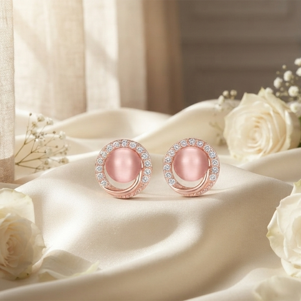 The99Jewel Stylish Rose Gold Plated Crystal Stone Office Wear Earrings