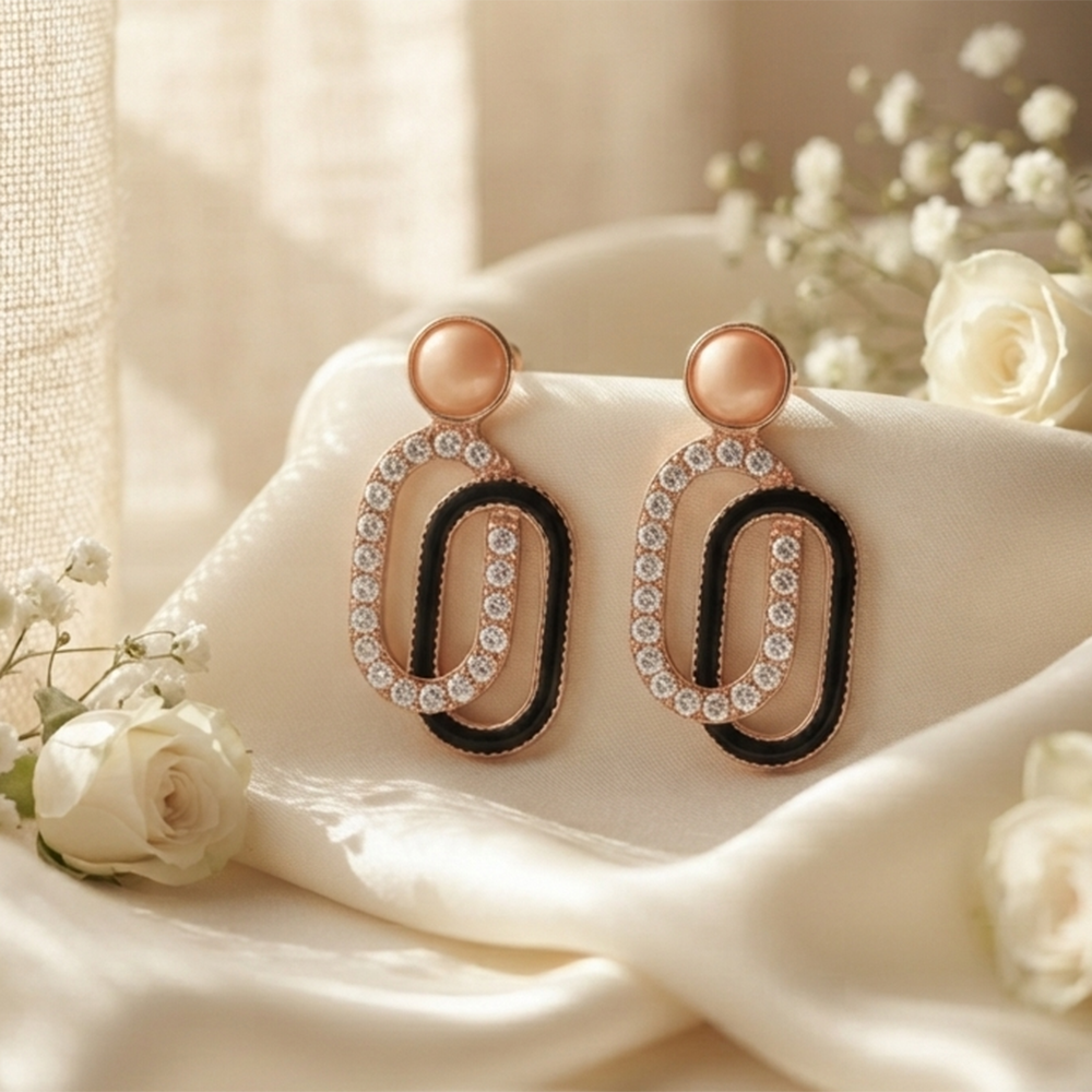 The99Jewel Stylish Rose Gold Plated Crystal Stone Office Wear Earrings