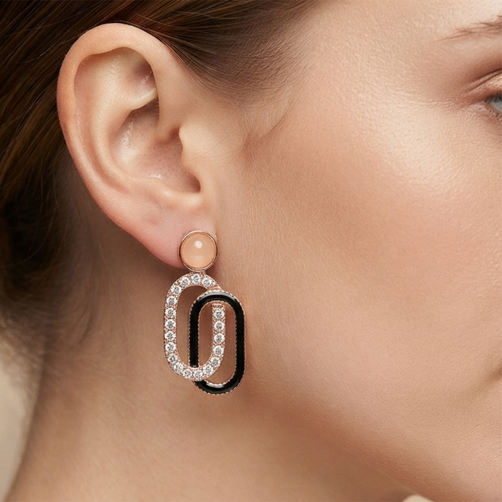 The99Jewel Stylish Rose Gold Plated Crystal Stone Office Wear Earrings