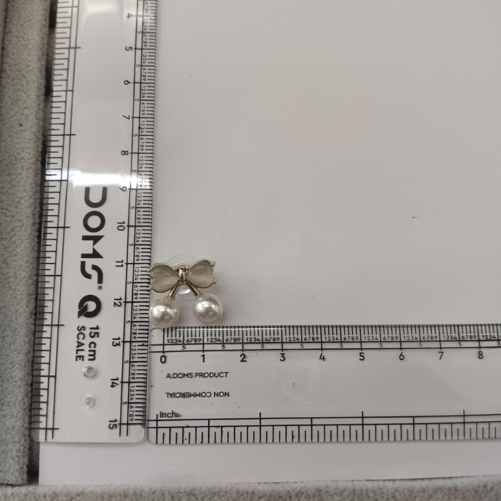 The99Jewel Silver Plated Bow Shape Austrian Stone & Pearl Stud Earrings for Women
