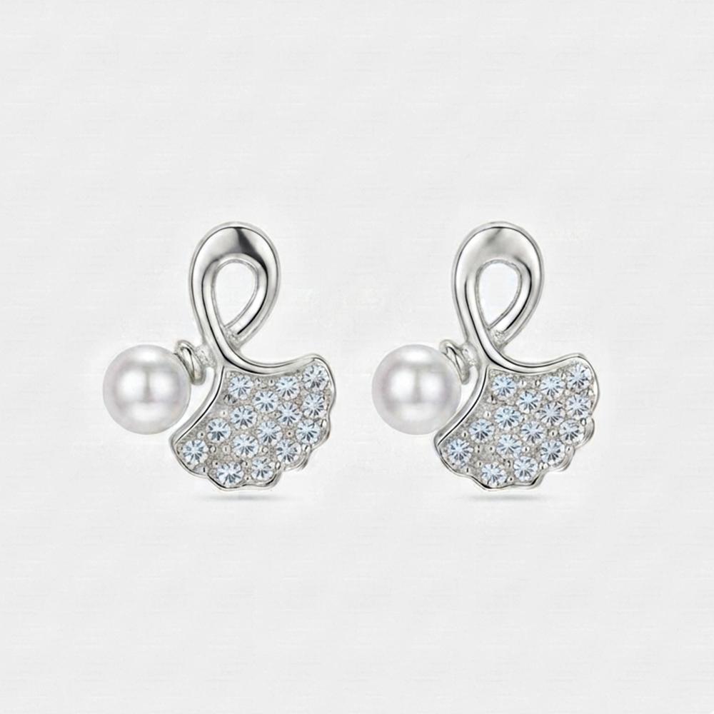 The99Jewel Silver Plated Leaf Shape Austrian Stone & Pearl Stud Earrings for Women