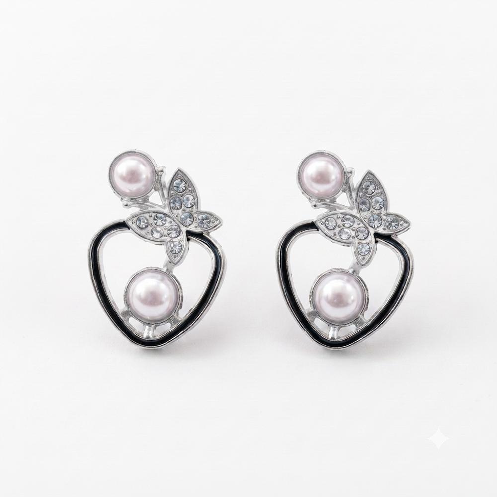 The99Jewel Silver Plated Butterfly Shape Austrian Stone & Pearl Stud Earrings for Women