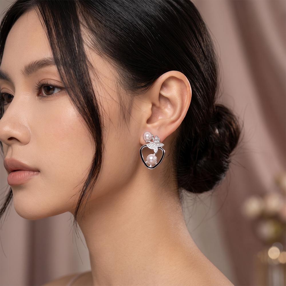 The99Jewel Silver Plated Butterfly Shape Austrian Stone & Pearl Stud Earrings for Women 
